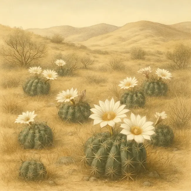 Acanthocalycium – Botanische Illustration des natürlichen Lebensraums