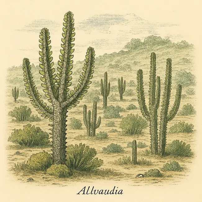 Alluaudia – Botanische Illustration des natürlichen Lebensraums