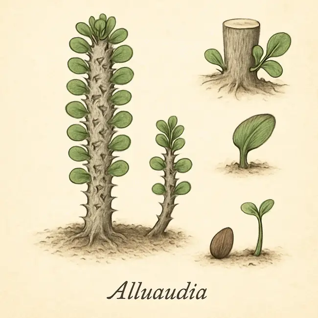 Alluaudia – Botanische Illustration der Vermehrung