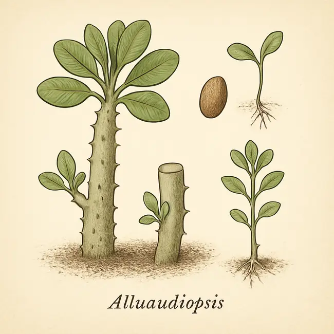 Alluaudiopsis – Botanische Illustration der Vermehrung