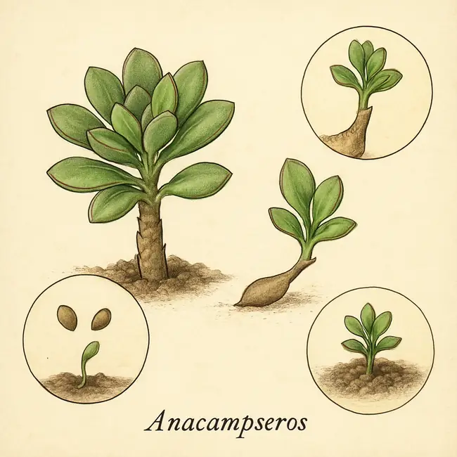 Anacampseros – Botanische Illustration der Vermehrung