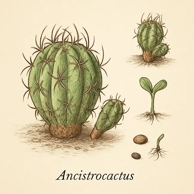 Ancistrocactus – Botanische Illustration der Vermehrung