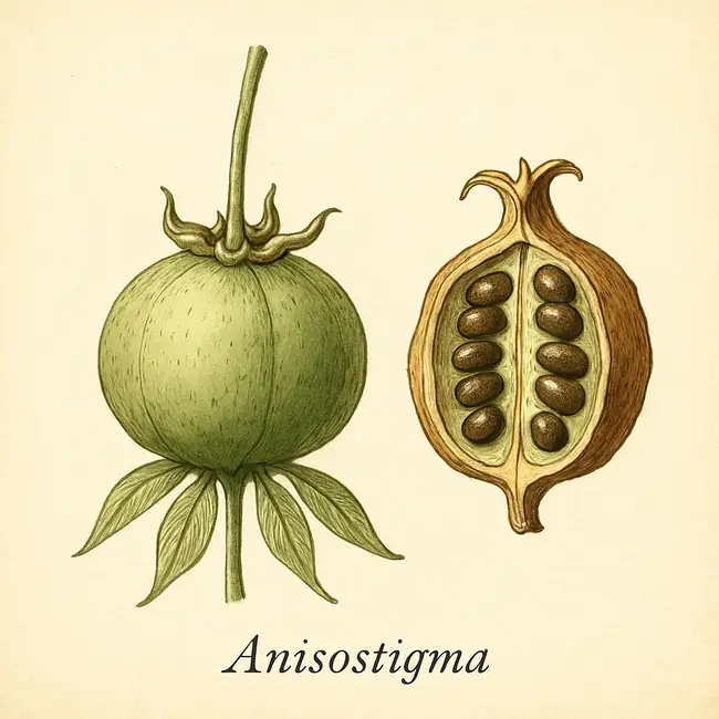 Anisostigma – Botanische Illustration von Frucht und Samen
