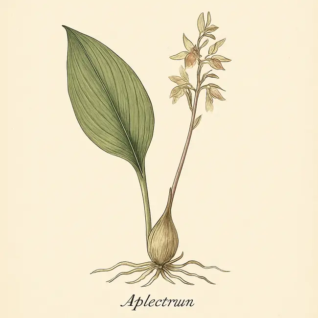 Aplectrum – Botanische Illustration des Habitus