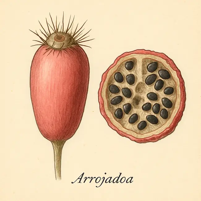 Arrojadoa – Botanische Illustration von Frucht und Samen