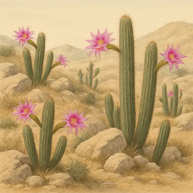 Arthrocereus – Botanische Illustration des natürlichen Lebensraums
