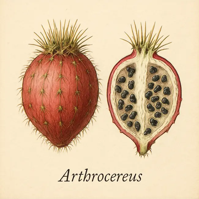Arthrocereus – Botanische Illustration von Frucht und Samen