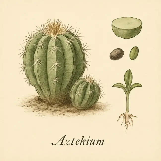 Aztekium – Botanische Illustration der Vermehrung