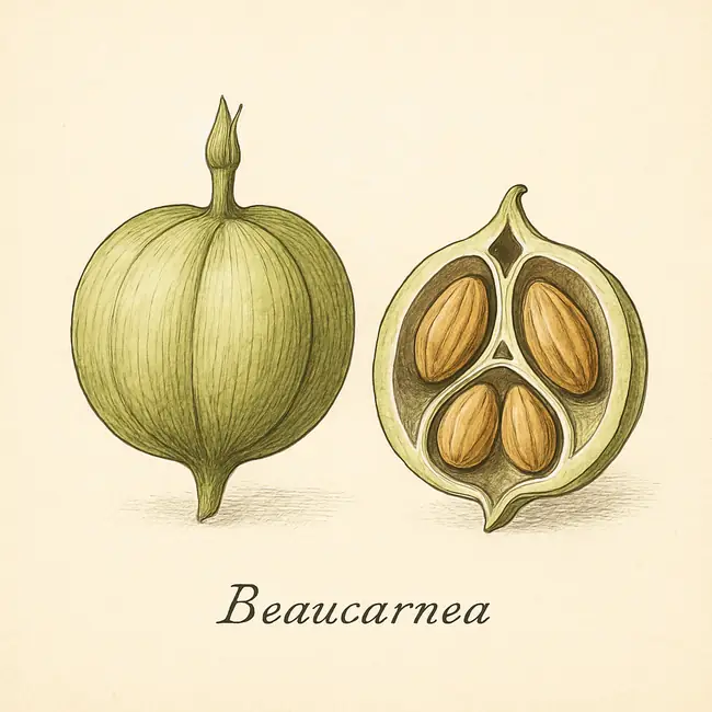 Beaucarnea – Botanische Illustration von Frucht und Samen