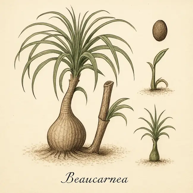 Beaucarnea – Botanische Illustration der Vermehrung