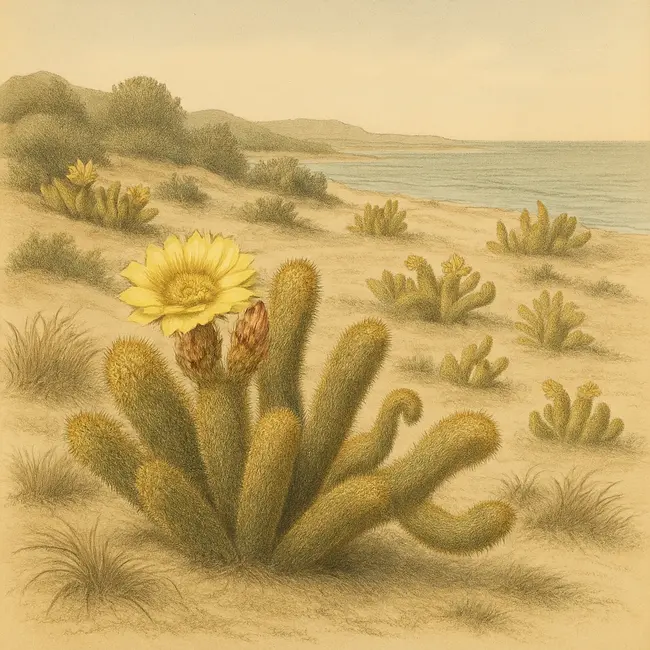Bergerocactus – Botanische Illustration des natürlichen Lebensraums