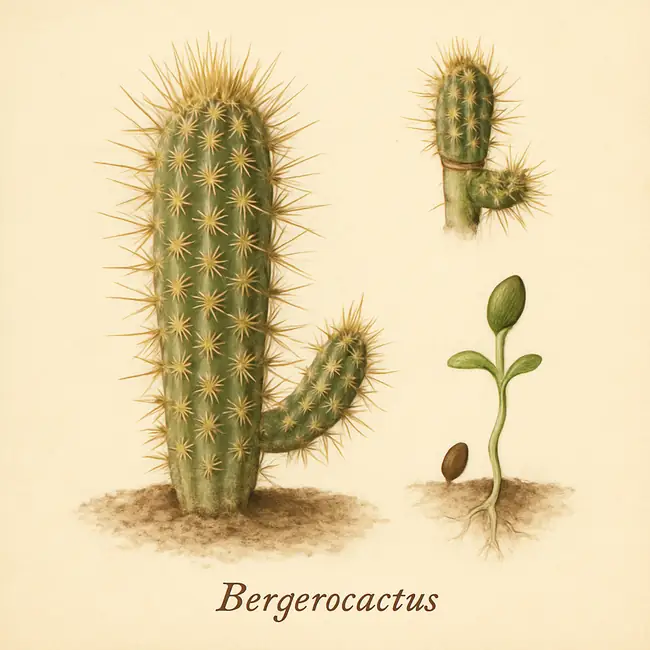 Bergerocactus – Botanische Illustration der Vermehrung