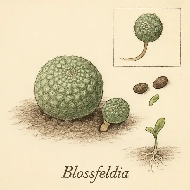 Blossfeldia – Botanische Illustration der Vermehrung