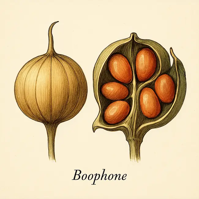 Boophone – Botanische Illustration von Frucht und Samen
