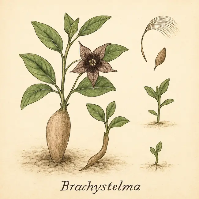 Brachystelma – Botanische Illustration der Vermehrung