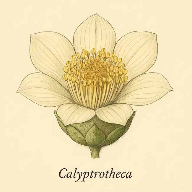 Calyptrotheca – Botanische Illustration der Blüte