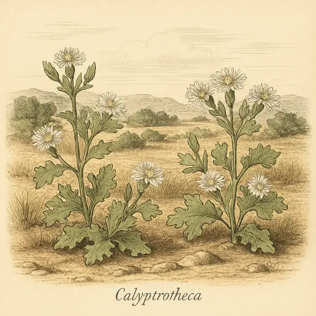 Calyptrotheca – Botanische Illustration des natürlichen Lebensraums