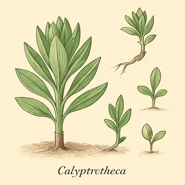 Calyptrotheca – Botanische Illustration der Vermehrung