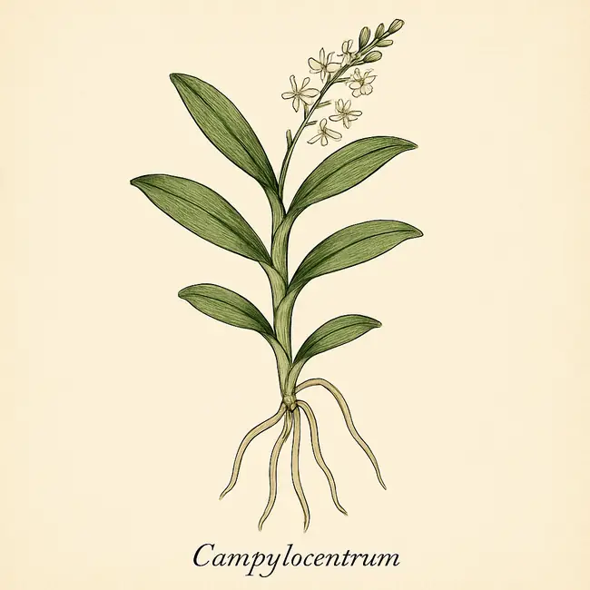 Campylocentrum – Botanische Illustration des Habitus