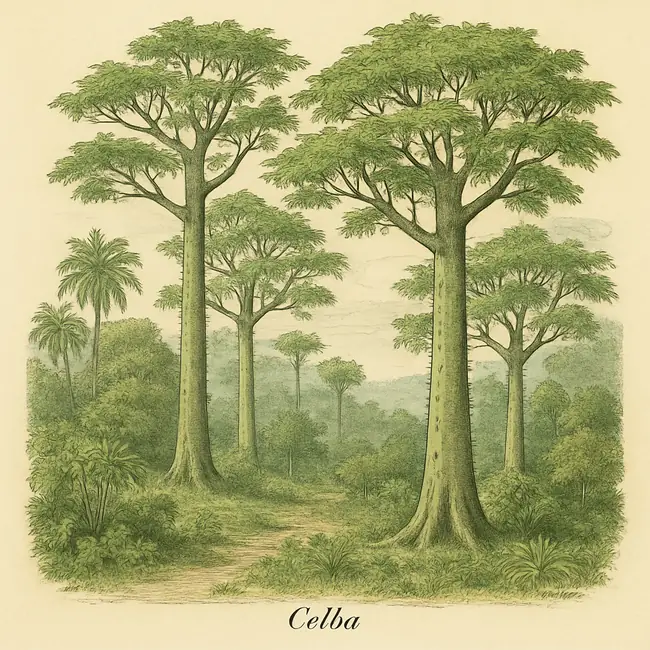 Ceiba – Botanische Illustration des natürlichen Lebensraums