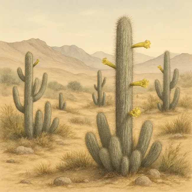 Cephalocleistocactus – Botanische Illustration des natürlichen Lebensraums