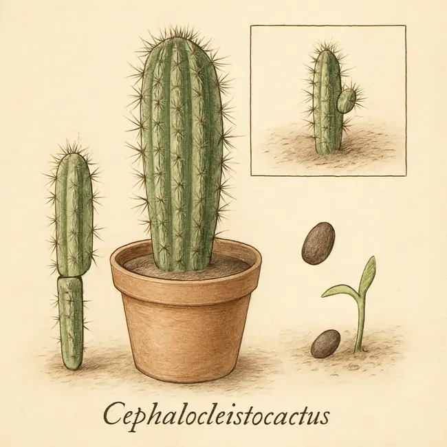 Cephalocleistocactus – Botanische Illustration der Vermehrung