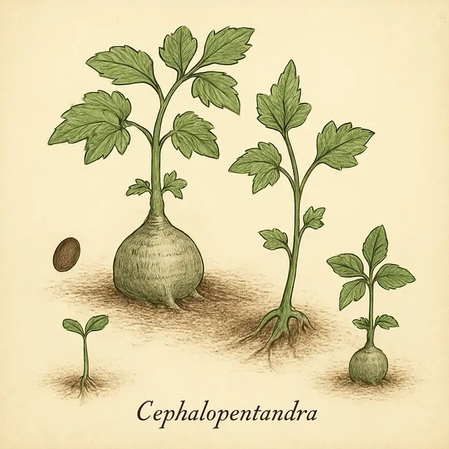 Cephalopentandra – Botanische Illustration der Vermehrung