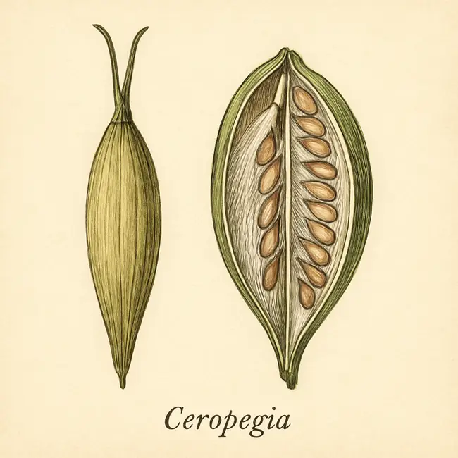 Ceropegia – Botanische Illustration von Frucht und Samen