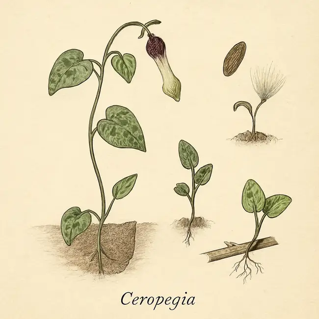 Ceropegia – Botanische Illustration der Vermehrung