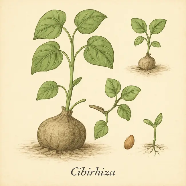 Cibirhiza – Botanische Illustration der Vermehrung