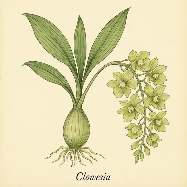 Clowesia – Botanische Illustration des Habitus