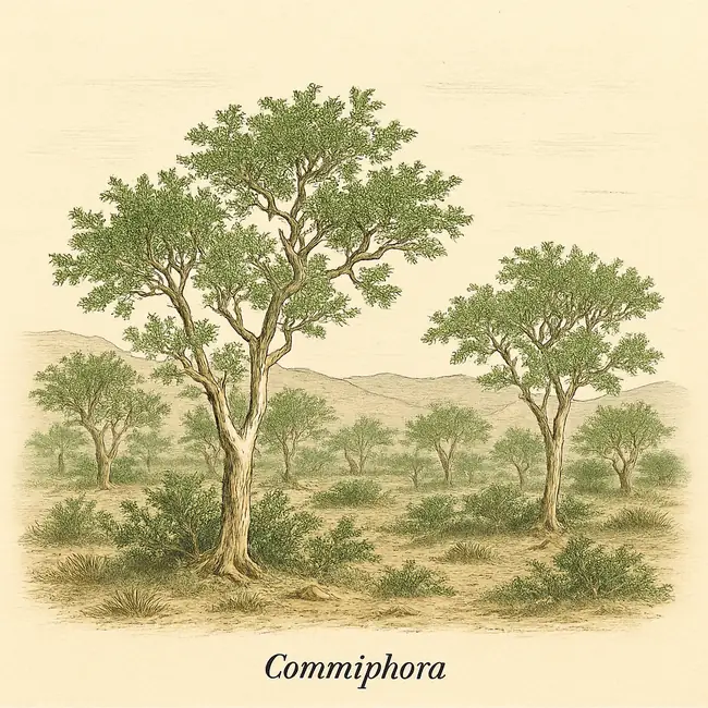 Commiphora – Botanische Illustration des natürlichen Lebensraums