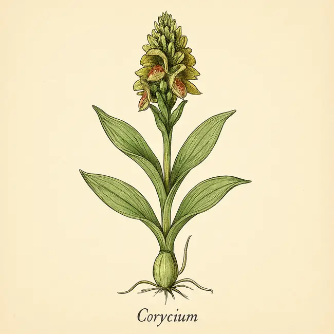 Corycium – Botanische Illustration des Habitus