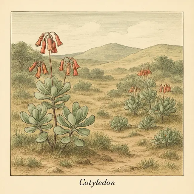 Cotyledon – Botanische Illustration des natürlichen Lebensraums
