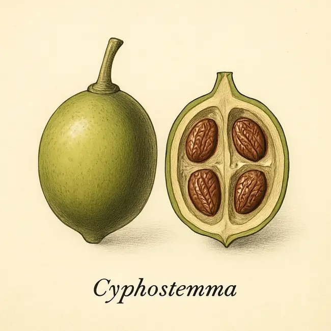 Cyphostemma – Botanische Illustration von Frucht und Samen
