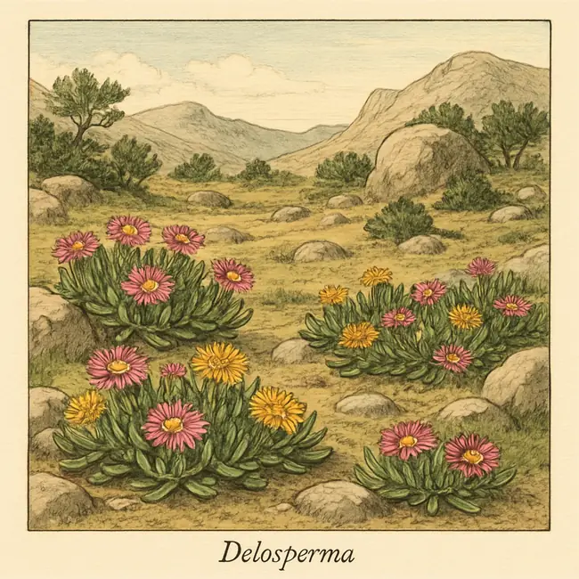 Delosperma – Botanische Illustration des natürlichen Lebensraums