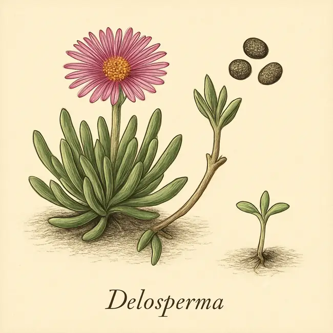 Delosperma – Botanische Illustration der Vermehrung