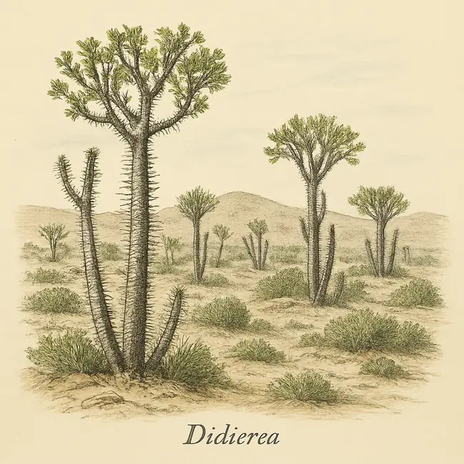 Didierea – Botanische Illustration des natürlichen Lebensraums