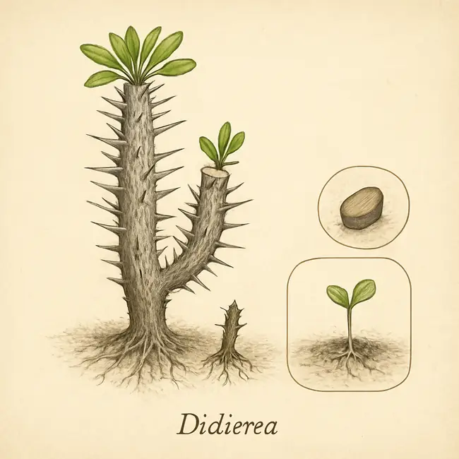 Didierea – Botanische Illustration der Vermehrung