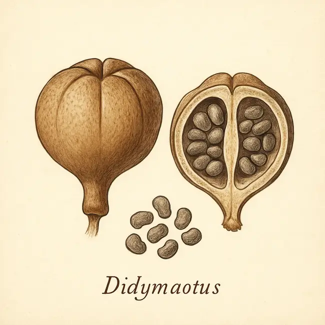 Didymaotus – Botanische Illustration von Frucht und Samen