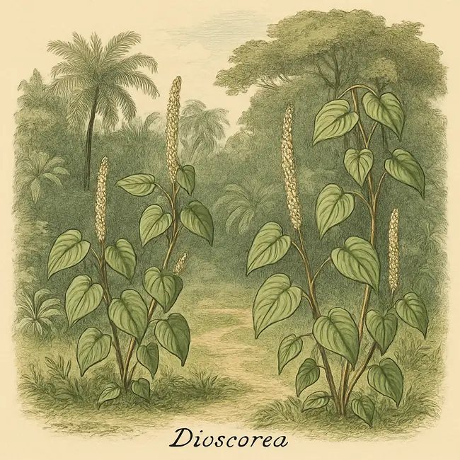 Dioscorea – Botanische Illustration des natürlichen Lebensraums