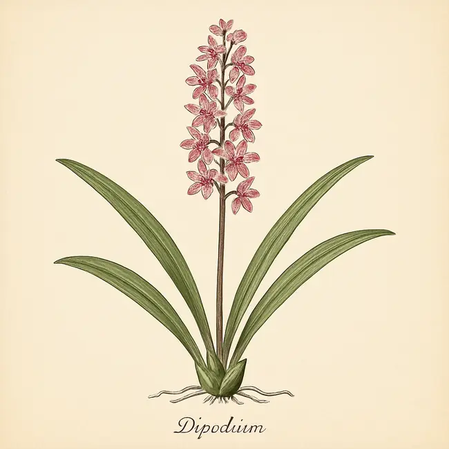 Dipodium – Botanische Illustration des Habitus