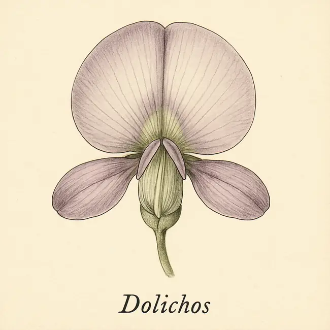 Dolichos – Botanische Illustration der Blüte