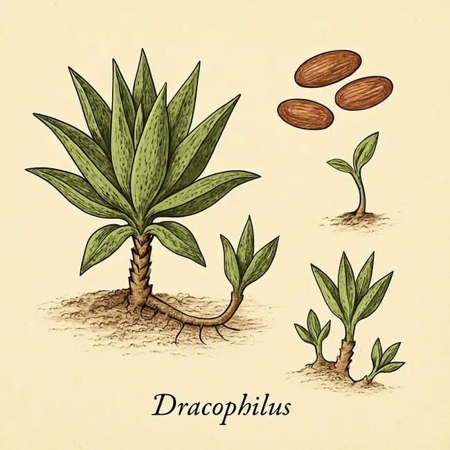 Dracophilus – Botanische Illustration der Vermehrung