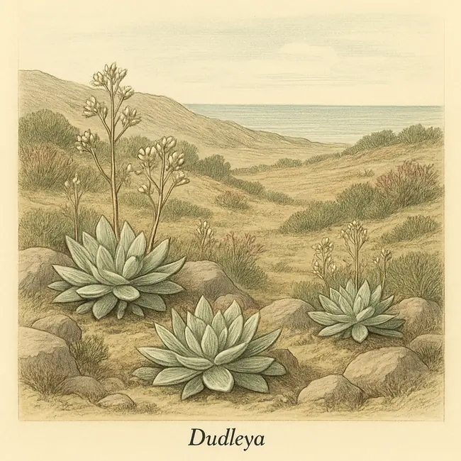 Dudleya – Botanische Illustration des natürlichen Lebensraums