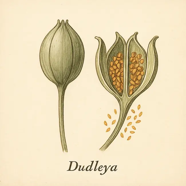 Dudleya – Botanische Illustration von Frucht und Samen