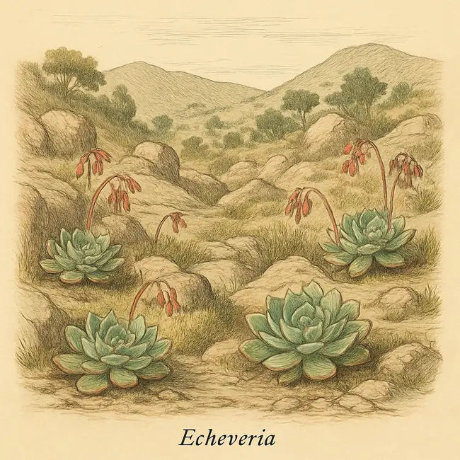 Echeveria – Botanische Illustration des natürlichen Lebensraums