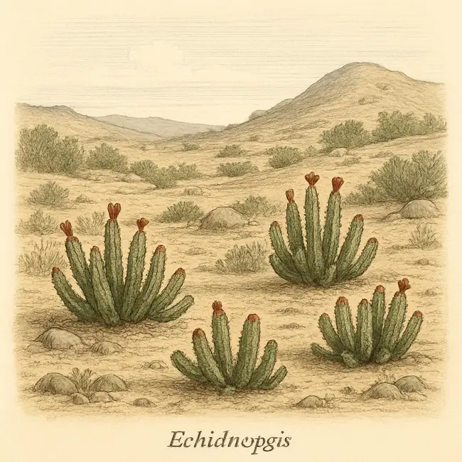 Echidnopsis – Botanische Illustration des natürlichen Lebensraums