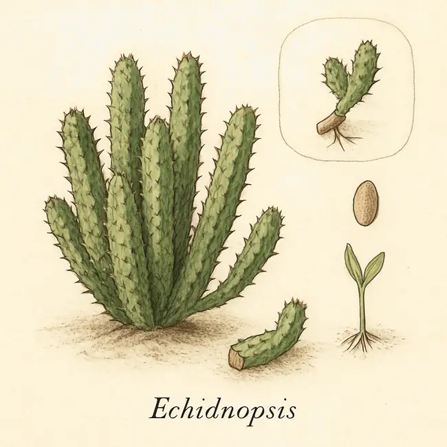 Echidnopsis – Botanische Illustration der Vermehrung