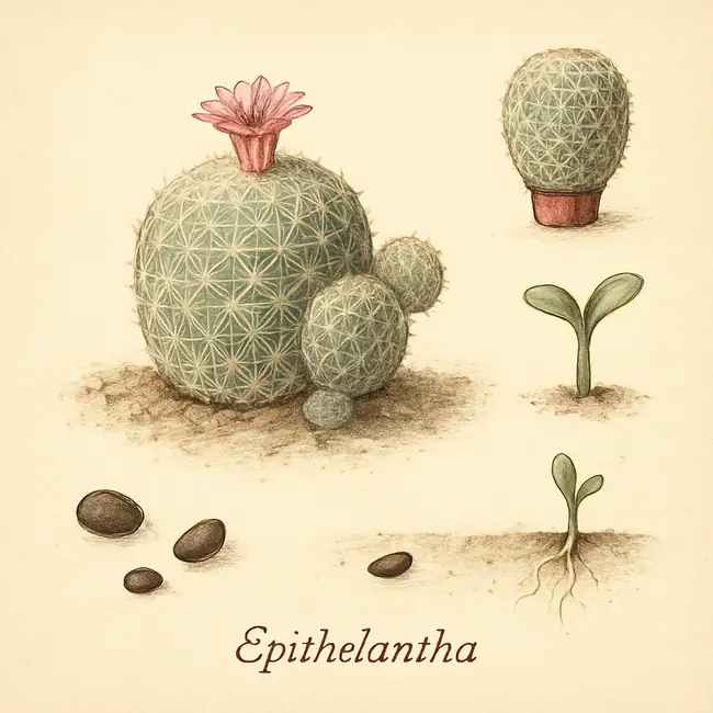 Epithelantha – Botanische Illustration der Vermehrung